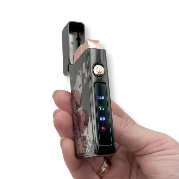 Електрична USB+газ запальничка металева з гравіюванням Вашої фотографії 33645 LazerTAC Чорна (193501) 193501 фото
