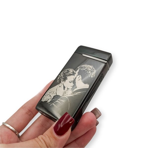 Електрична USB запальничка металева з газом з гравіюванням Вашої фотографії TURBO LazerTAC Чорна (214501) 214501 фото