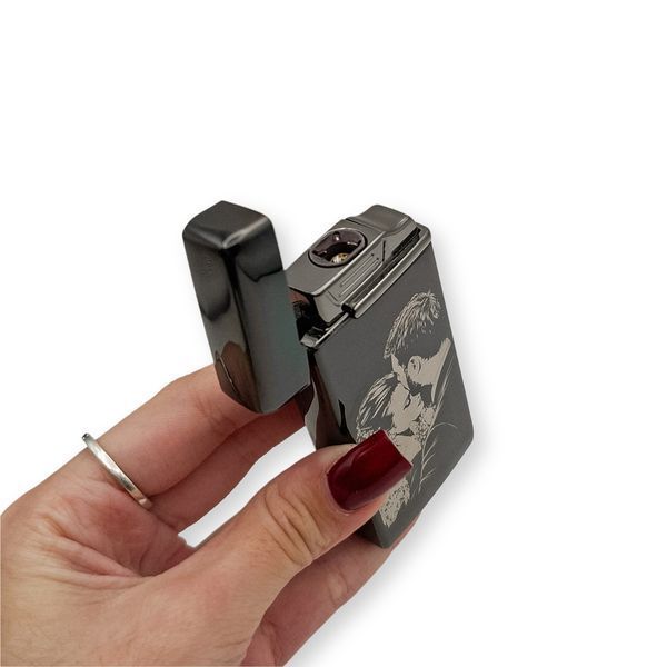 Електрична USB запальничка металева з газом з гравіюванням Вашої фотографії TURBO LazerTAC Чорна (214501) 214501 фото