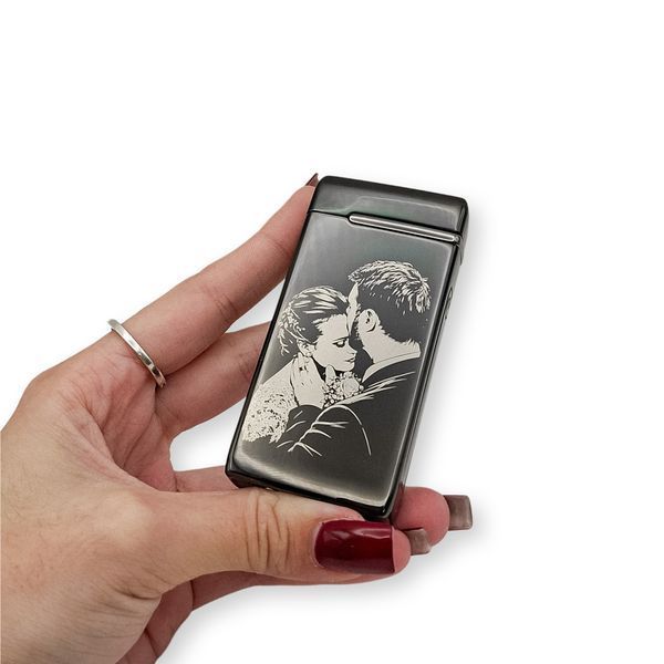 Електрична USB запальничка металева з газом з гравіюванням Вашої фотографії TURBO LazerTAC Чорна (214501) 214501 фото