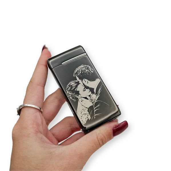 Електрична USB запальничка металева з газом з гравіюванням Вашої фотографії TURBO LazerTAC Чорна (214501) 214501 фото