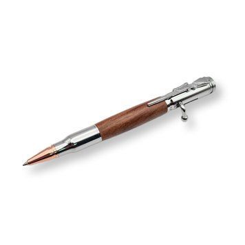 Роскошная металлическая ручка-патрон LazerTAC Bullet Pen с индивидуальной гравировкой Шариковая Автоматическая Хром/Дерево Черный стержень (142401) + Фирменная упаковка 142401 фото