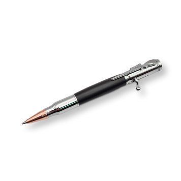 Роскошная металлическая ручка-патрон LazerTAC Bullet Pen с индивидуальной гравировкой Шариковая Автоматическая Хром/Черный Черный стержень (142101) + Фирменная упаковка 142101 фото